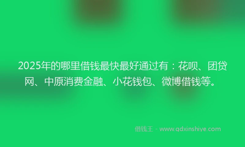 2025年的哪里借钱最快最好通过有：花呗、团贷网、中原消费金融、小花钱包、微博借钱等。