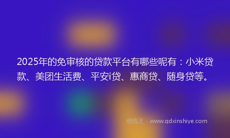 2025年的免审核的贷款平台有哪些呢有：小米贷款、美团生活费、平安i贷、惠商贷、随身贷等。