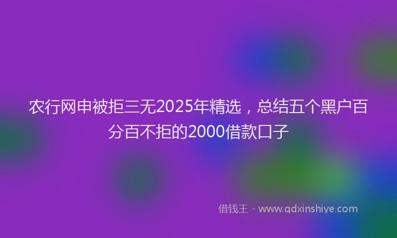 农行网申被拒三无2025年精选，总结五个黑户百分百不拒的2000借款口子
