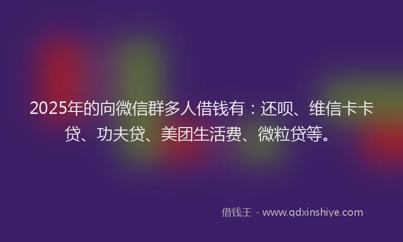 2025年的向微信群多人借钱有：还呗、维信卡卡贷、功夫贷、美团生活费、微粒贷等。