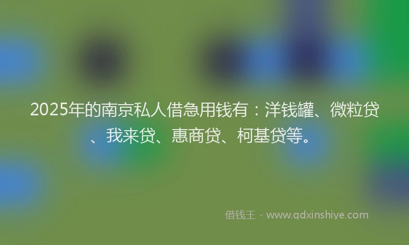2025年的南京私人借急用钱有：洋钱罐、微粒贷、我来贷、惠商贷、柯基贷等。