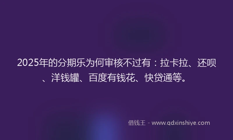 2025年的分期乐为何审核不过有：拉卡拉、还呗、洋钱罐、百度有钱花、快贷通等。