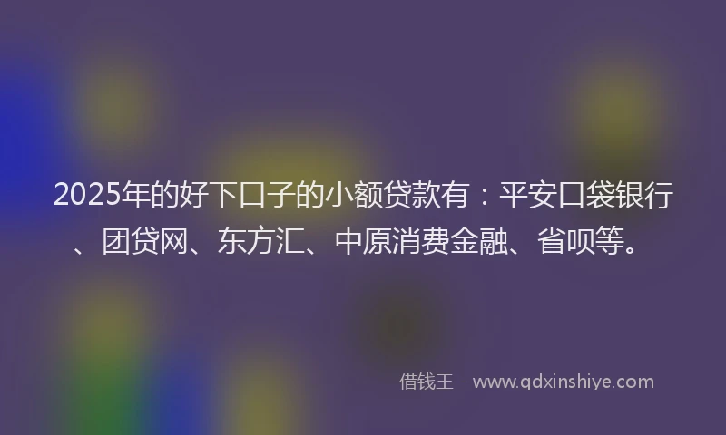 2025年的好下口子的小额贷款有：平安口袋银行、团贷网、东方汇、中原消费金融、省呗等。