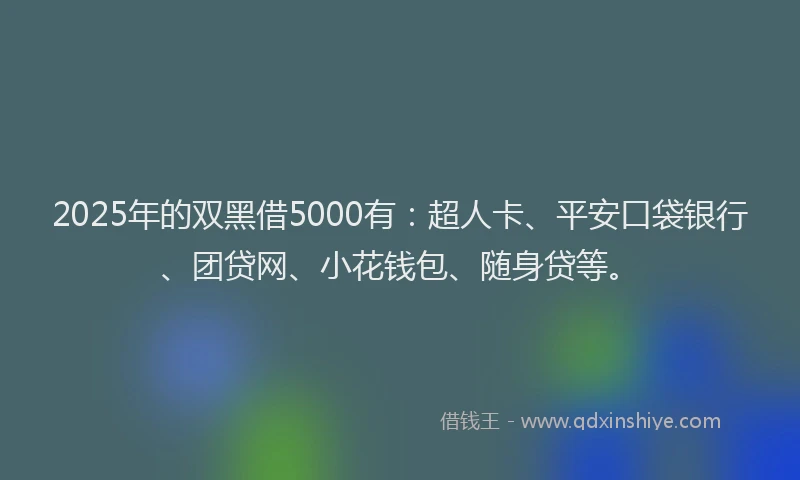 2025年的双黑借5000有：超人卡、平安口袋银行、团贷网、小花钱包、随身贷等。