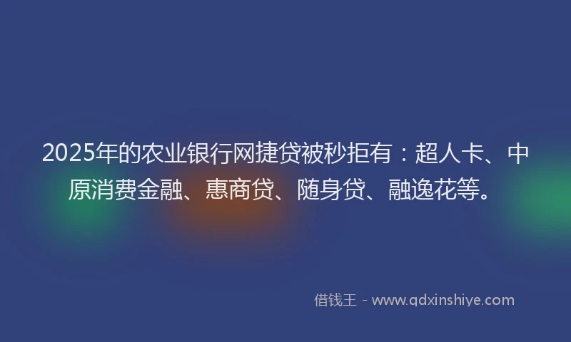 2025年的农业银行网捷贷被秒拒有：超人卡、中原消费金融、惠商贷、随身贷、融逸花等。