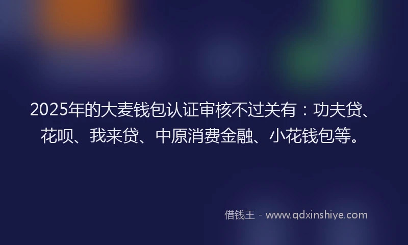 2025年的大麦钱包认证审核不过关有：功夫贷、花呗、我来贷、中原消费金融、小花钱包等。