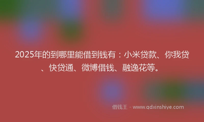 2025年的到哪里能借到钱有：小米贷款、你我贷、快贷通、微博借钱、融逸花等。