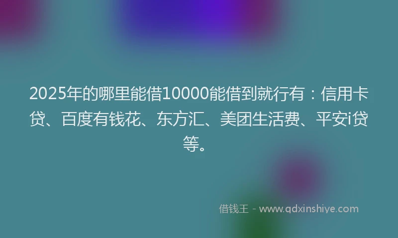 2025年的哪里能借10000能借到就行有：信用卡贷、百度有钱花、东方汇、美团生活费、平安i贷等。