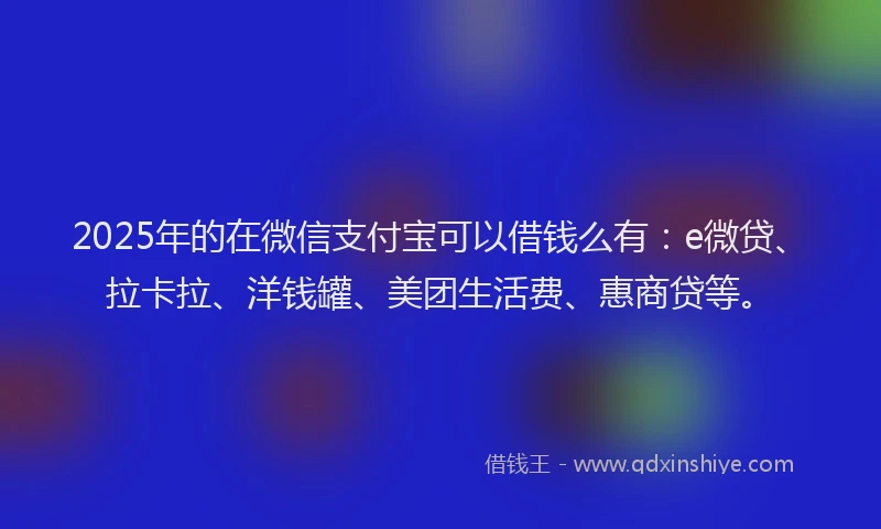 2025年的在微信支付宝可以借钱么有：e微贷、拉卡拉、洋钱罐、美团生活费、惠商贷等。