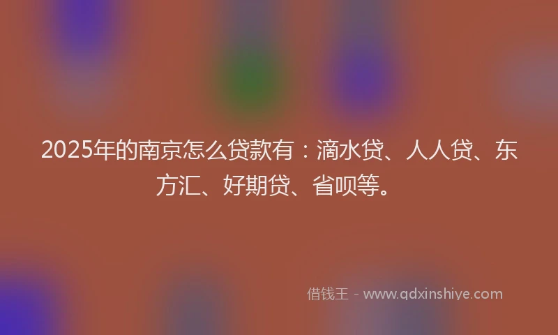 2025年的南京怎么贷款有：滴水贷、人人贷、东方汇、好期贷、省呗等。