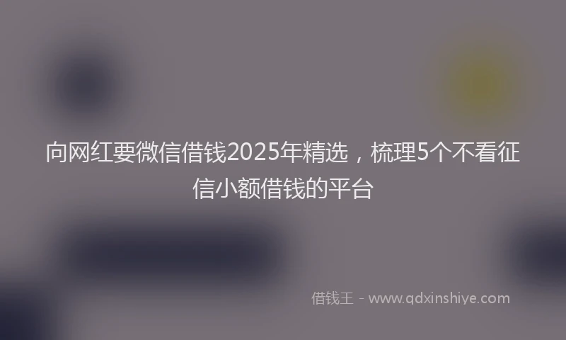 向网红要微信借钱2025年精选，梳理5个不看征信小额借钱的平台