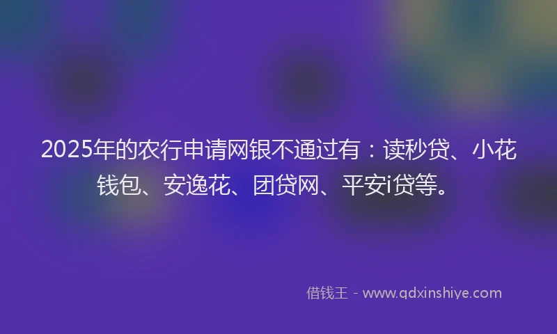 2025年的农行申请网银不通过有：读秒贷、小花钱包、安逸花、团贷网、平安i贷等。