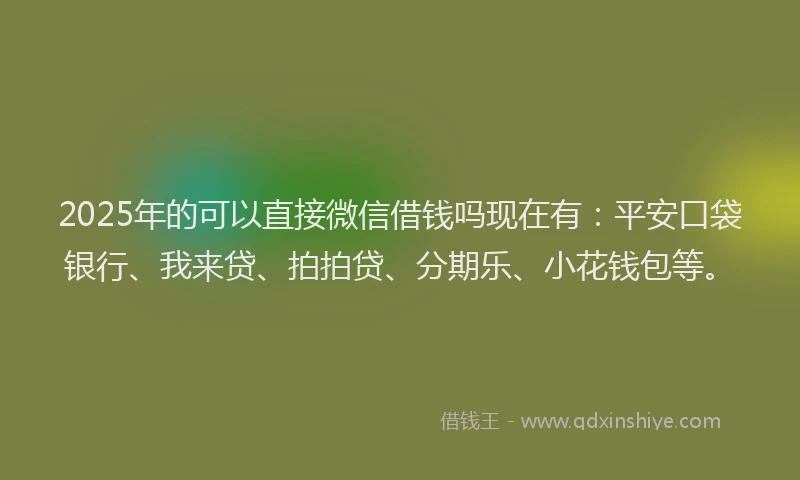 2025年的可以直接微信借钱吗现在有：平安口袋银行、我来贷、拍拍贷、分期乐、小花钱包等。
