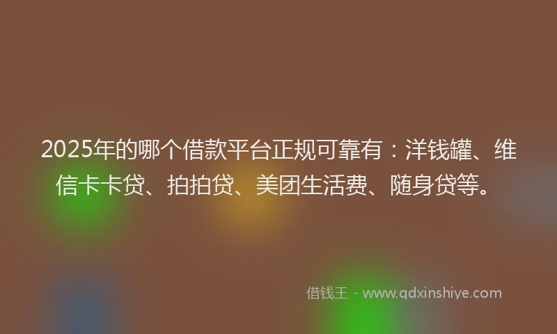 2025年的哪个借款平台正规可靠有：洋钱罐、维信卡卡贷、拍拍贷、美团生活费、随身贷等。