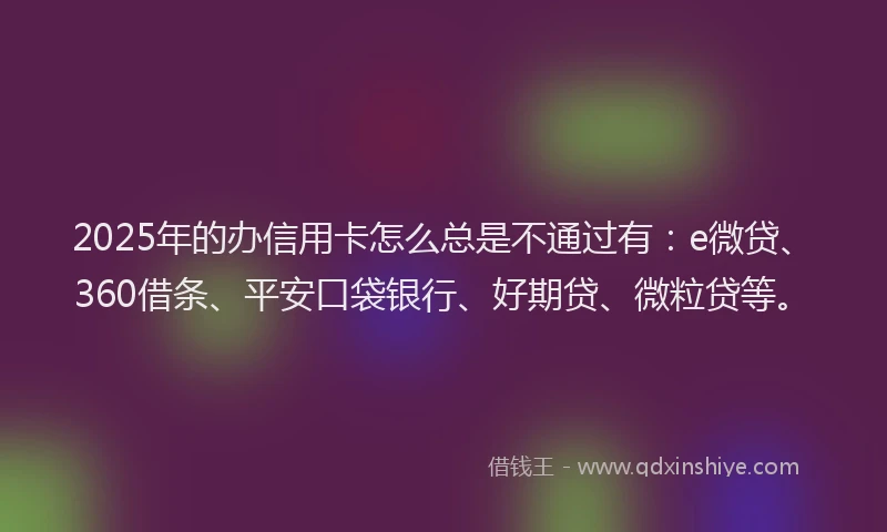 2025年的办信用卡怎么总是不通过有：e微贷、360借条、平安口袋银行、好期贷、微粒贷等。