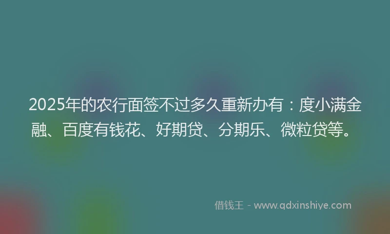 2025年的农行面签不过多久重新办有：度小满金融、百度有钱花、好期贷、分期乐、微粒贷等。
