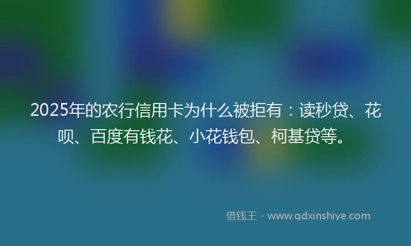 2025年的农行信用卡为什么被拒有：读秒贷、花呗、百度有钱花、小花钱包、柯基贷等。