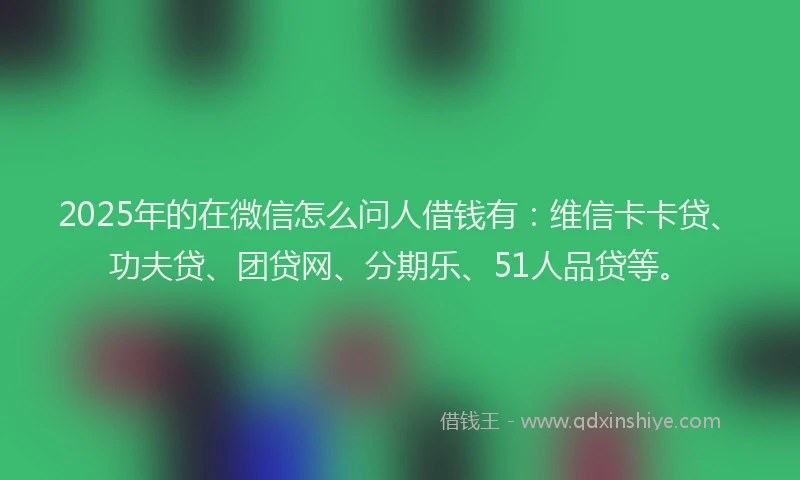 2025年的在微信怎么问人借钱有：维信卡卡贷、功夫贷、团贷网、分期乐、51人品贷等。