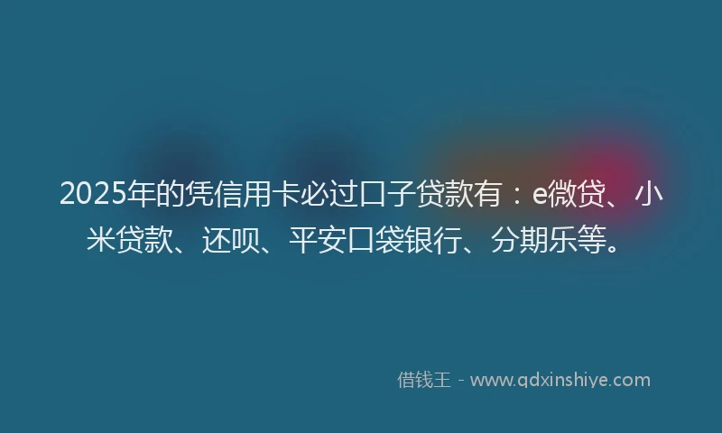 2025年的凭信用卡必过口子贷款有：e微贷、小米贷款、还呗、平安口袋银行、分期乐等。