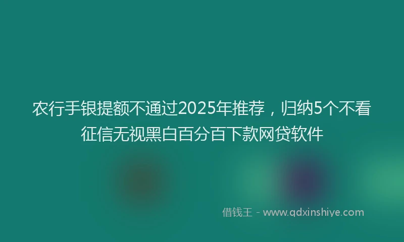 农行手银提额不通过2025年推荐，归纳5个不看征信无视黑白百分百下款网贷软件