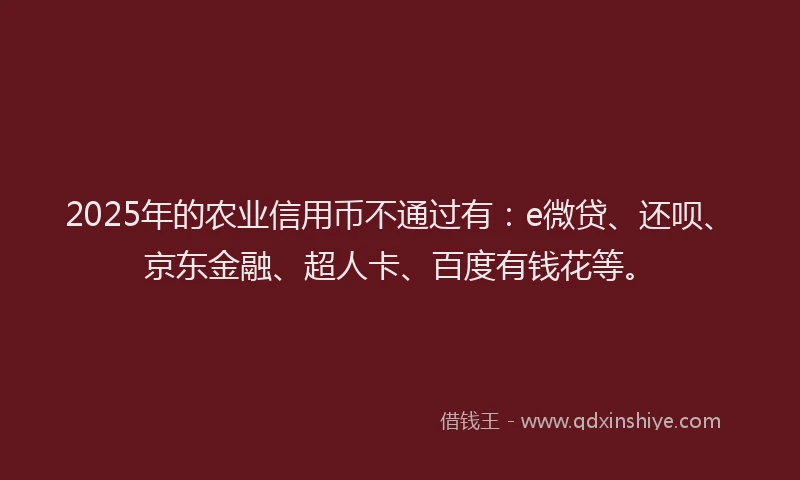2025年的农业信用币不通过有：e微贷、还呗、京东金融、超人卡、百度有钱花等。