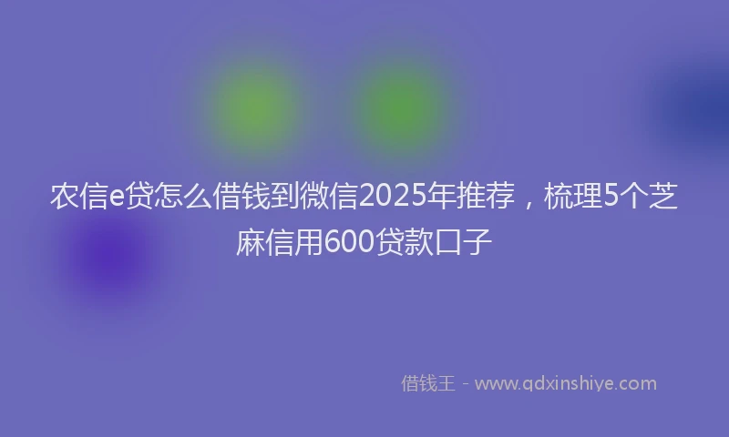农信e贷怎么借钱到微信2025年推荐，梳理5个芝麻信用600贷款口子