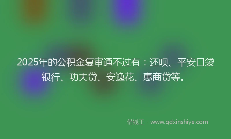 2025年的公积金复审通不过有：还呗、平安口袋银行、功夫贷、安逸花、惠商贷等。
