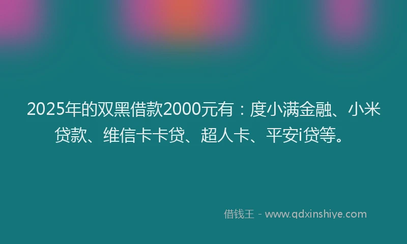 2025年的双黑借款2000元有：度小满金融、小米贷款、维信卡卡贷、超人卡、平安i贷等。