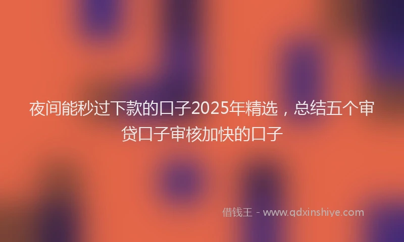 夜间能秒过下款的口子2025年精选，总结五个审贷口子审核加快的口子
