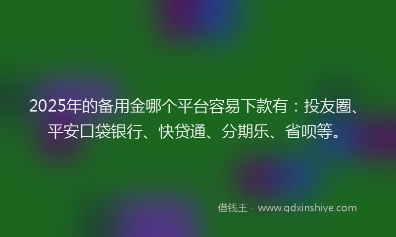2025年的备用金哪个平台容易下款有：投友圈、平安口袋银行、快贷通、分期乐、省呗等。