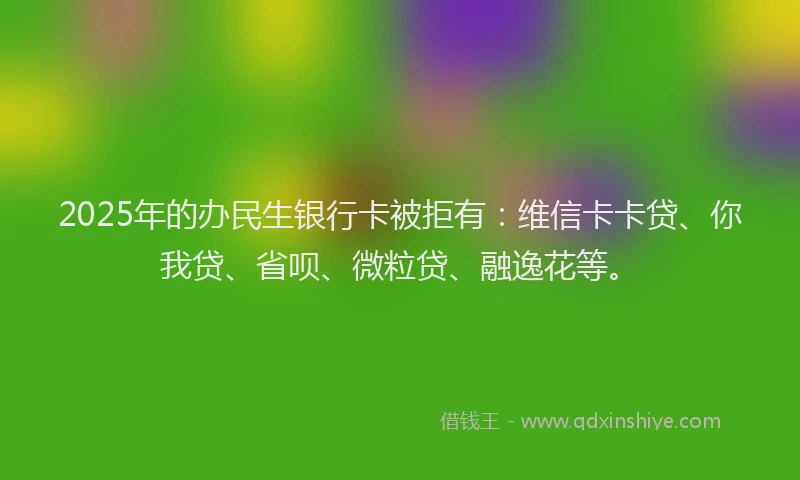 2025年的办民生银行卡被拒有：维信卡卡贷、你我贷、省呗、微粒贷、融逸花等。