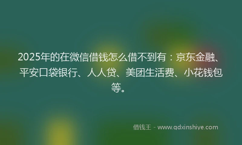 2025年的在微信借钱怎么借不到有：京东金融、平安口袋银行、人人贷、美团生活费、小花钱包等。