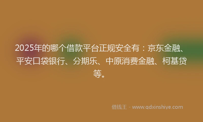 2025年的哪个借款平台正规安全有：京东金融、平安口袋银行、分期乐、中原消费金融、柯基贷等。