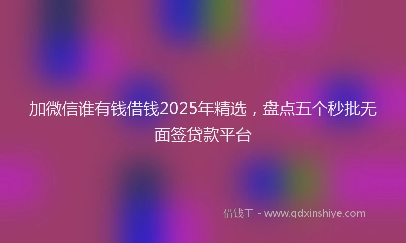 加微信谁有钱借钱2025年精选，盘点五个秒批无面签贷款平台