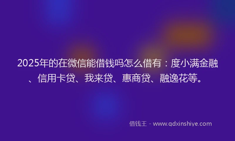 2025年的在微信能借钱吗怎么借有：度小满金融、信用卡贷、我来贷、惠商贷、融逸花等。