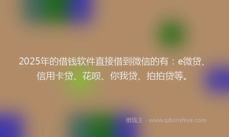 2025年的借钱软件直接借到微信的有：e微贷、信用卡贷、花呗、你我贷、拍拍贷等。