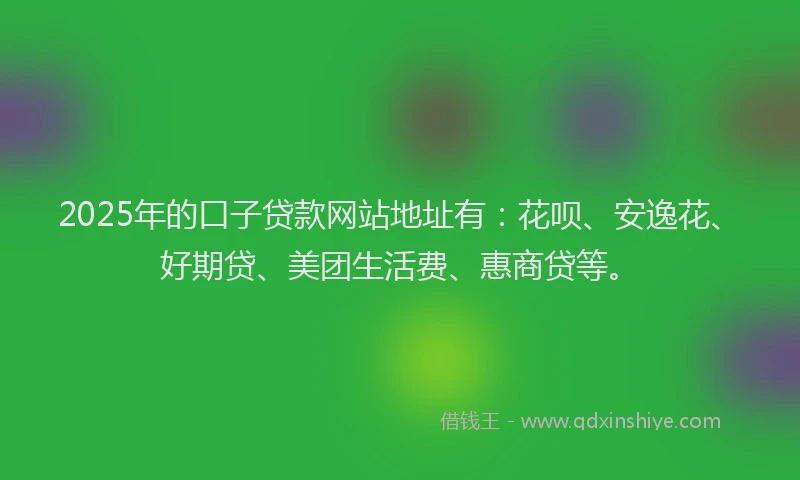2025年的口子贷款网站地址有：花呗、安逸花、好期贷、美团生活费、惠商贷等。