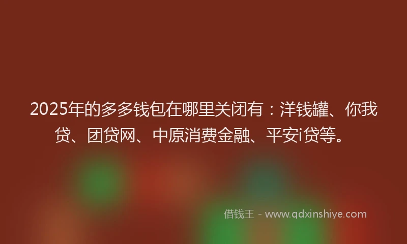 2025年的多多钱包在哪里关闭有：洋钱罐、你我贷、团贷网、中原消费金融、平安i贷等。