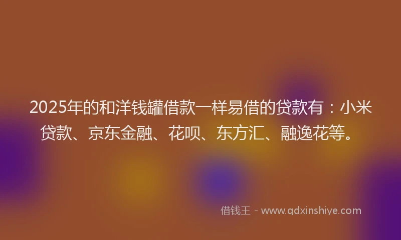 2025年的和洋钱罐借款一样易借的贷款有：小米贷款、京东金融、花呗、东方汇、融逸花等。