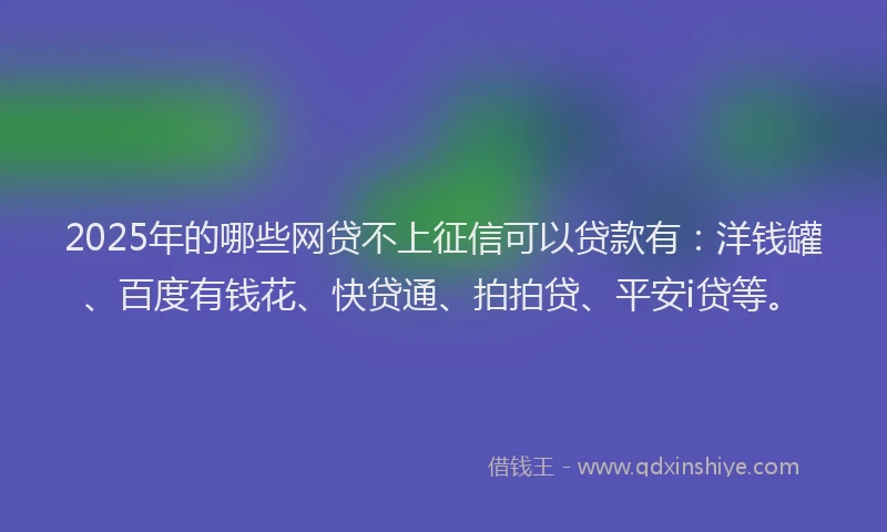 2025年的哪些网贷不上征信可以贷款有：洋钱罐、百度有钱花、快贷通、拍拍贷、平安i贷等。