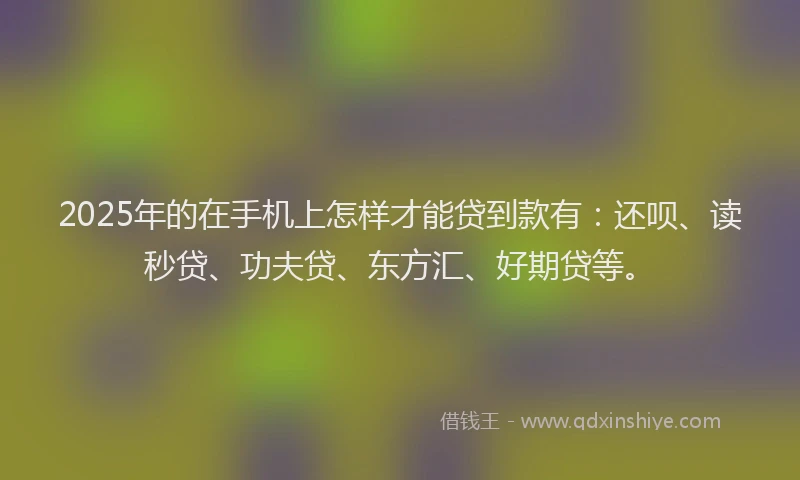 2025年的在手机上怎样才能贷到款有：还呗、读秒贷、功夫贷、东方汇、好期贷等。