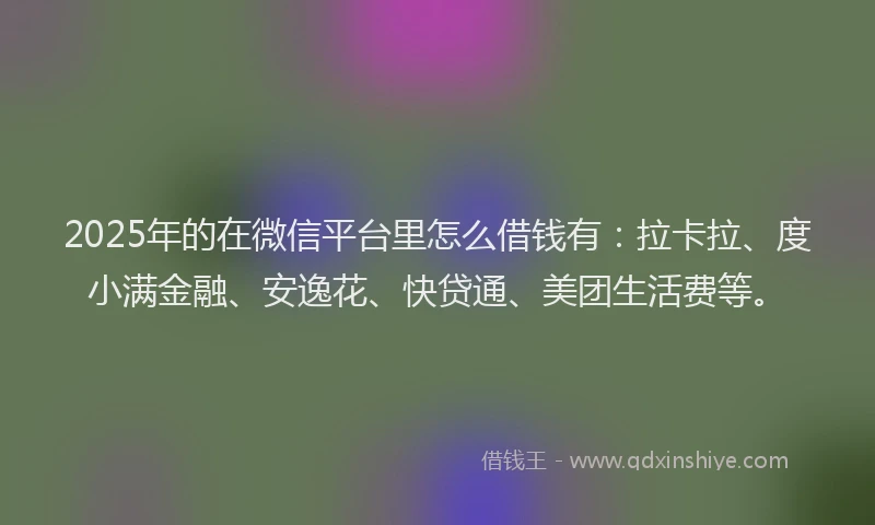 2025年的在微信平台里怎么借钱有：拉卡拉、度小满金融、安逸花、快贷通、美团生活费等。