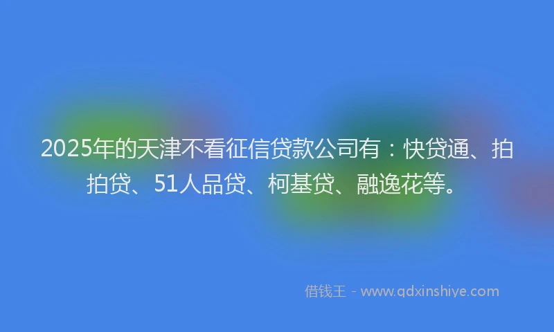 2025年的天津不看征信贷款公司有：快贷通、拍拍贷、51人品贷、柯基贷、融逸花等。