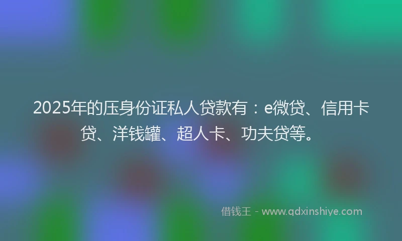 2025年的压身份证私人贷款有：e微贷、信用卡贷、洋钱罐、超人卡、功夫贷等。