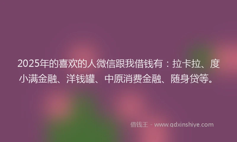 2025年的喜欢的人微信跟我借钱有：拉卡拉、度小满金融、洋钱罐、中原消费金融、随身贷等。