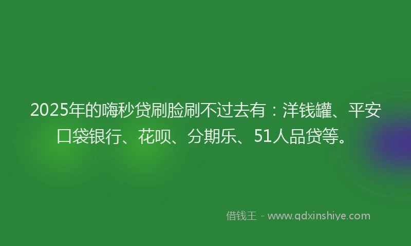 2025年的嗨秒贷刷脸刷不过去有：洋钱罐、平安口袋银行、花呗、分期乐、51人品贷等。