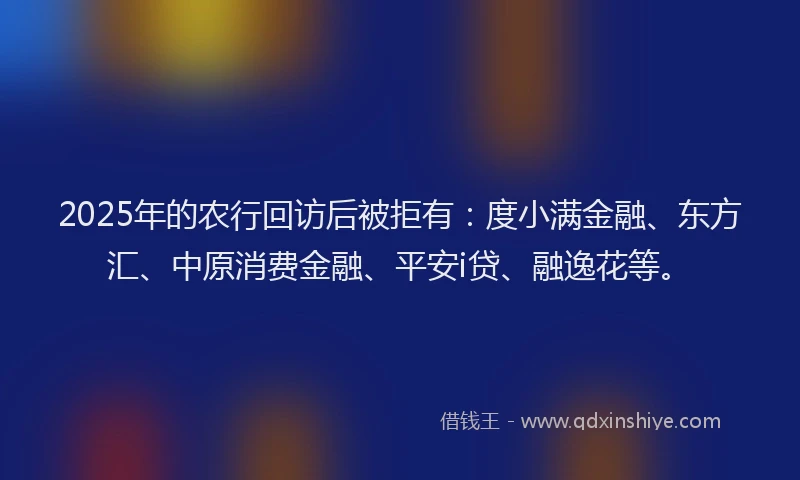 2025年的农行回访后被拒有：度小满金融、东方汇、中原消费金融、平安i贷、融逸花等。
