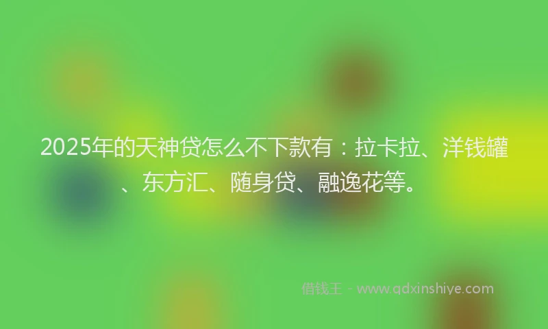 2025年的天神贷怎么不下款有：拉卡拉、洋钱罐、东方汇、随身贷、融逸花等。