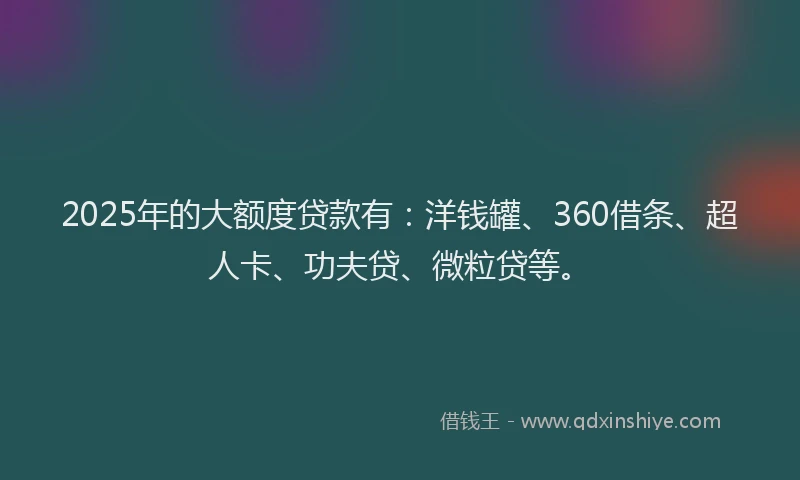 2025年的大额度贷款有：洋钱罐、360借条、超人卡、功夫贷、微粒贷等。