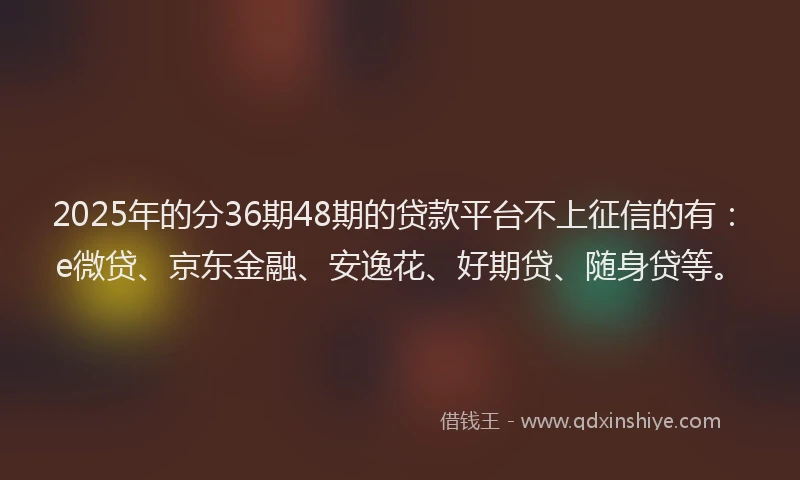 2025年的分36期48期的贷款平台不上征信的有：e微贷、京东金融、安逸花、好期贷、随身贷等。